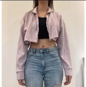 Zara Womens Pink Cropped Jacket Zip-Up Short Coat Cotton Size‎ M